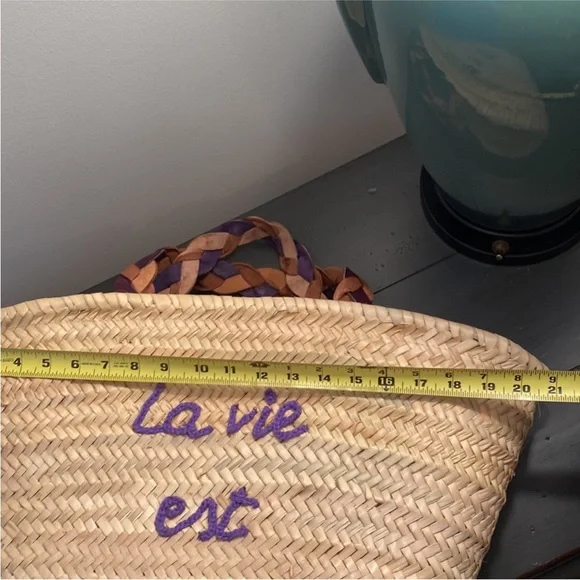 French Inspired Market Woven Bag Leather Strap Quiet Luxury - Picture 9 of 11